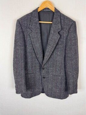 Harris Tweed Mens 40 Reg Wool Blazer Charcoal Grey Red Windowpane Sport Coat